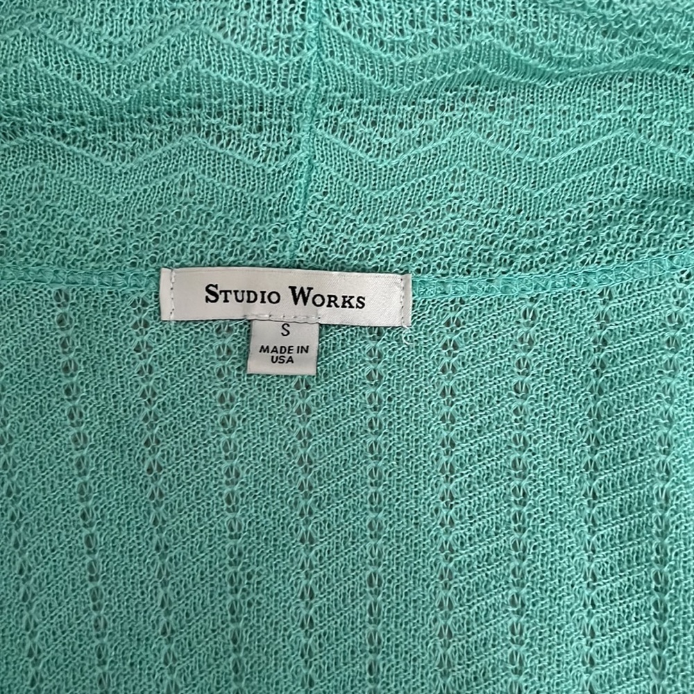 Studio Works Light Aqua Open Cardigan Size Small - Picture 8 of 12